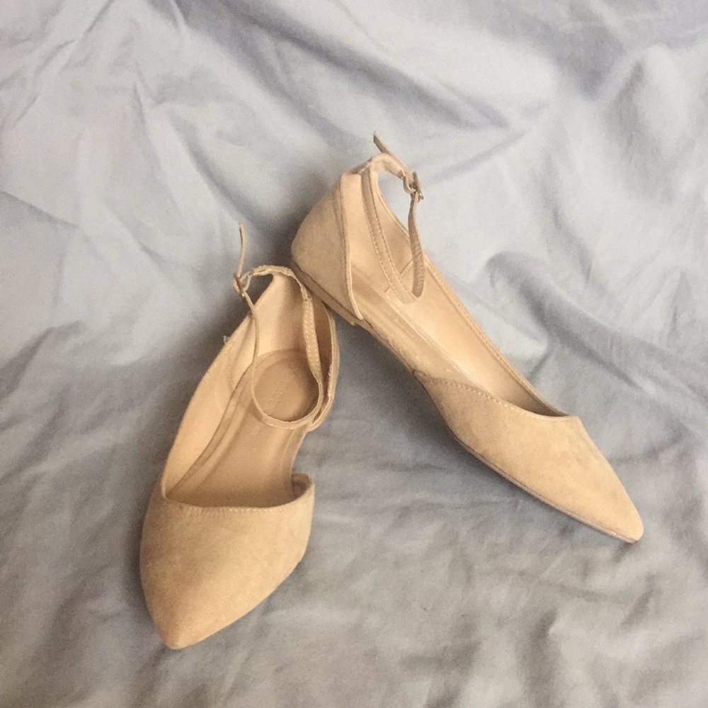 Tan Ankle Strap Flats